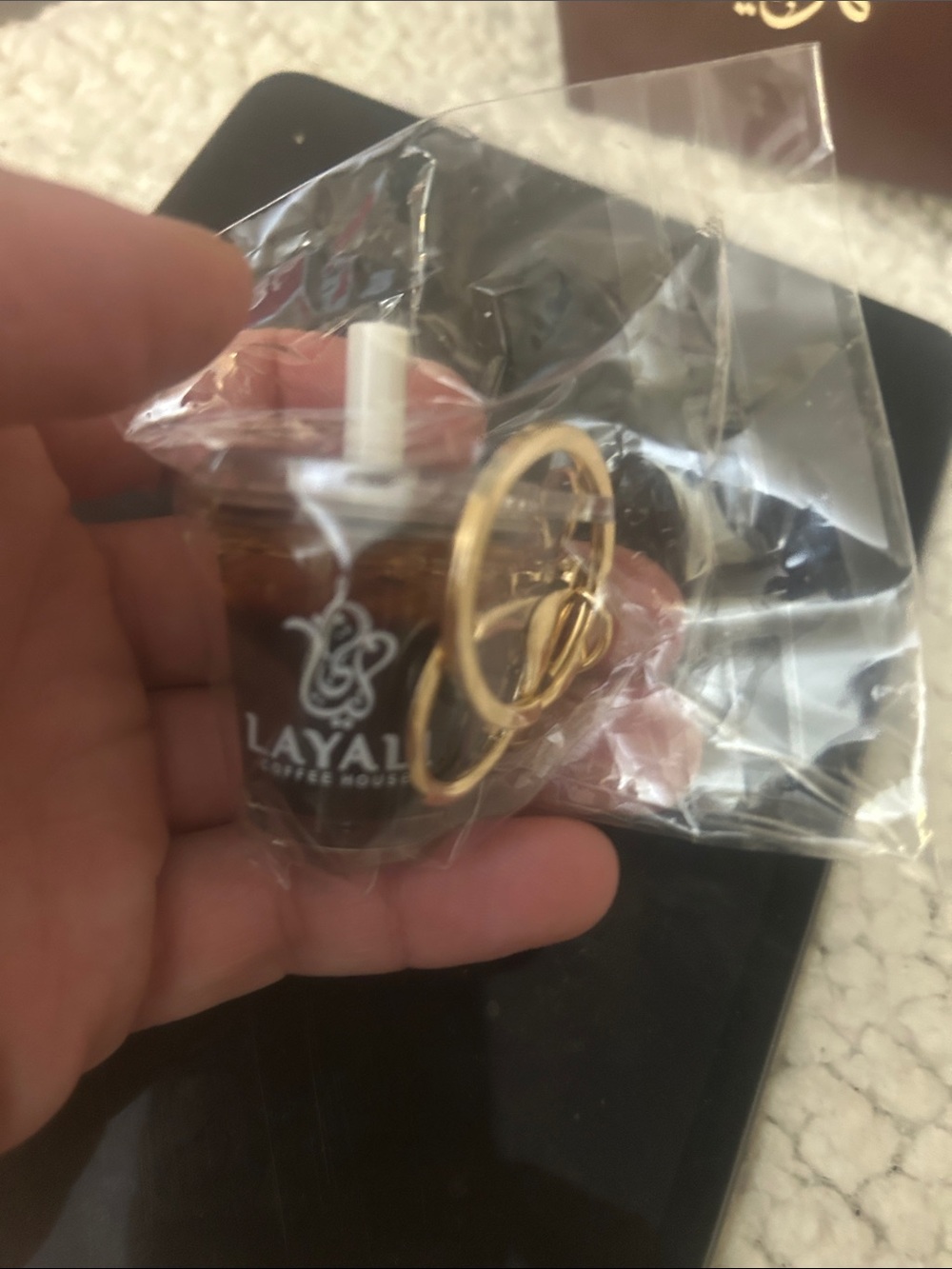 Iced Coffee Charm Keyring - Gold & Brown